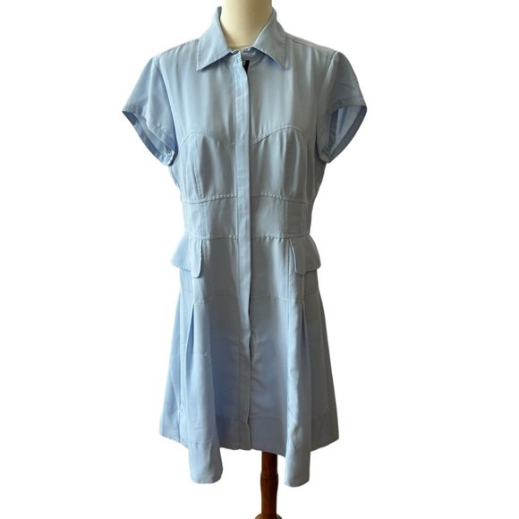 NANETTE LEPORE DRESS LT BLUE 8 ZIP FRONT SPORTY RETRO COASTAL GRANDMA CASUAL - Picture 1 of 11